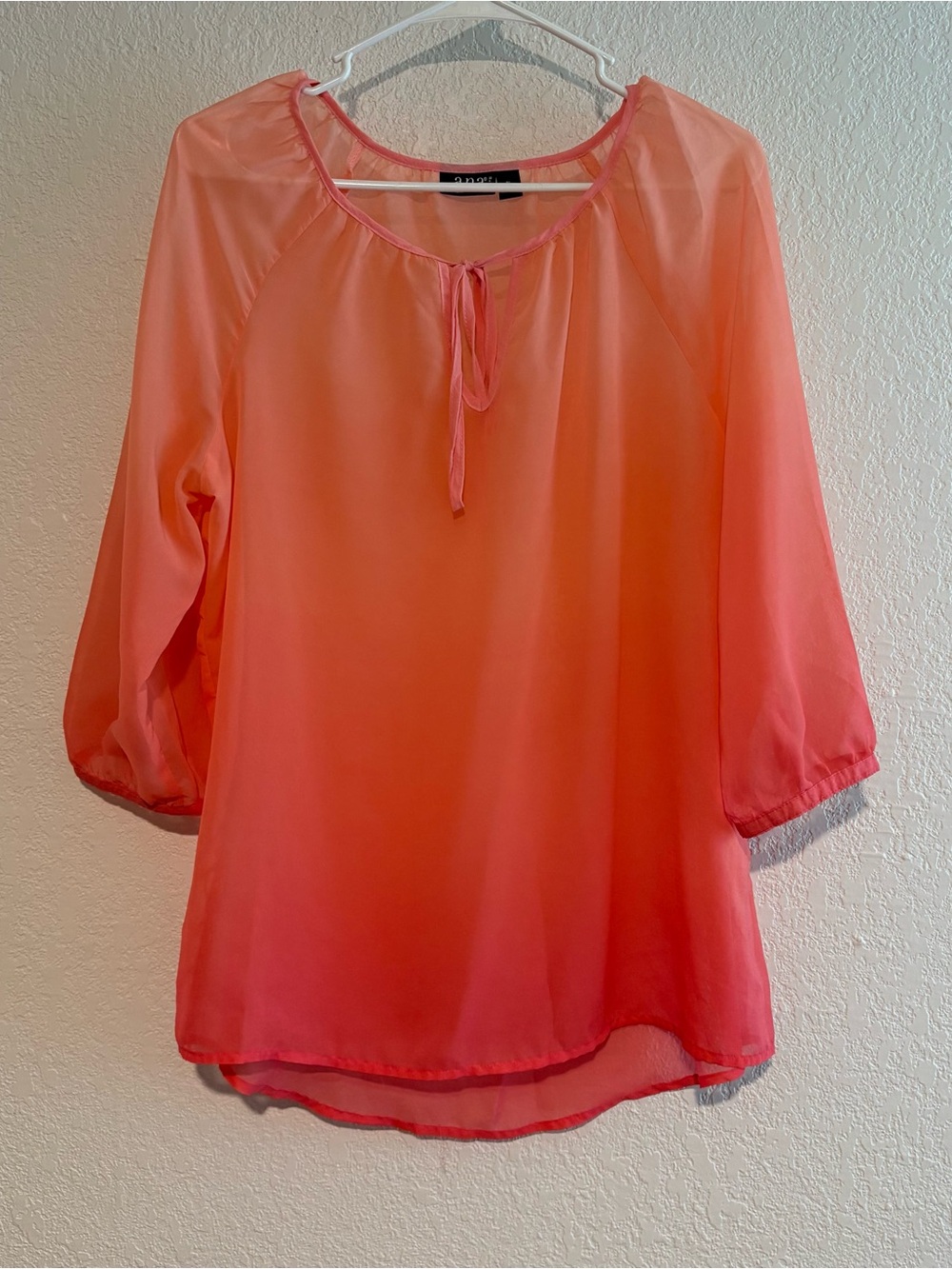 Lightweight Ombre Peasant Blouse - Coral Orange Pink